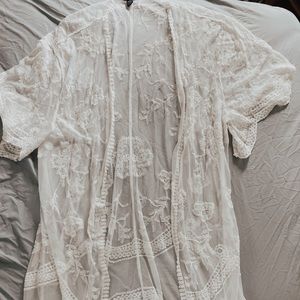 Long White Lace Cardigan